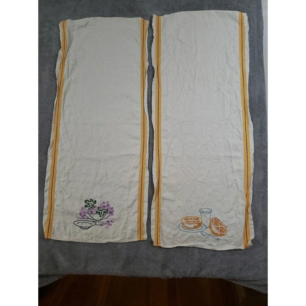 Vintage 6 Bread Tea Towels Embroidered 37